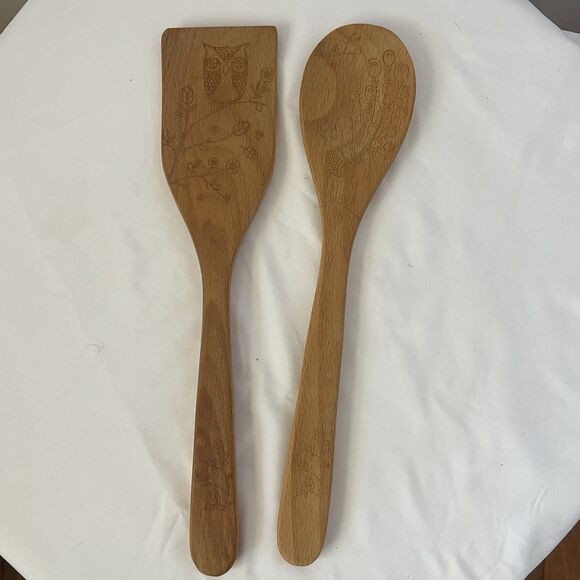 Talisman Designs Engraved Beechwood Kitchen Utensil Lot Spoons Cups Spreaders - Picture 2 of 14